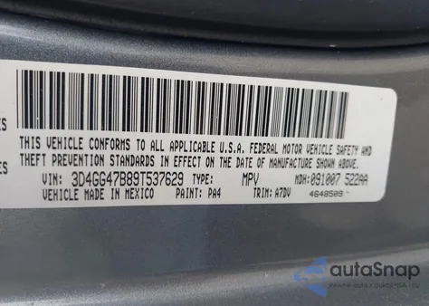 2009 Dodge Journey Se z USA, uszkodzony, nr VIN 3D4GG47B89T537629